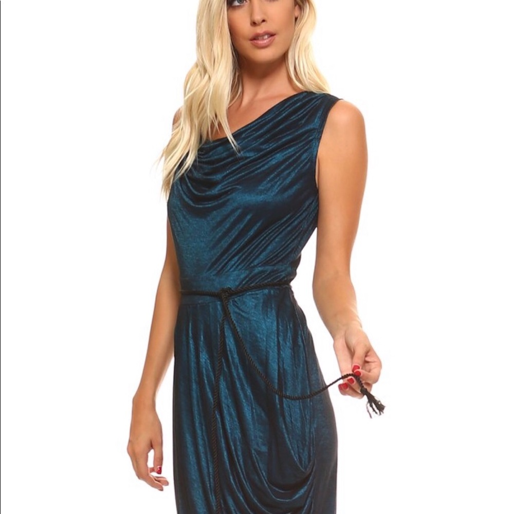 Women's Cowl Neck Dress with Waist Tie